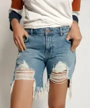 New One Teaspoon Pacifica Stevies Denim Shorts Womens 25 Blue Long Length