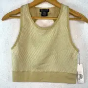 NWT TAHARI Sport Bra Workout Tank Sz S/M Tan Bubble Knit Open Back