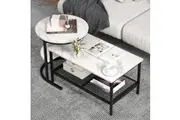 Giantex 2PCS Nesting Coffee Table Round End Table & Rectangular Table Set w/Faux Marble Tabletop Sofa Side Table, Black