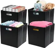 [Dynko] Pack of 4 Foldable Cube Storage Bins, Collapsible Plastic Cubes, Black