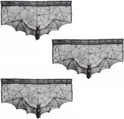 3pc Black Lace Gothic Bat Curtains Spider Web Witch Halloween Door Decor