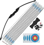 IMIFUN 55 Inch Takedown Longbow Archery Set Draw Weight 30-60lbs with 12 Fibreglass Arrows, Arm and Finger Guards and 5 Targets