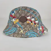 Gucci x Disney Brown GG Supreme Fedora Hat with Donald Duck Print M 648844 8465