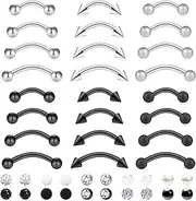 [EVELICAL] Eyebrow Piercing Jewelry Surgical Steel Curved Barbell Tiny Eyebrow Ring Vertical Labret Lip Piercing Jewelry Ear Rook Helix Conch Daith Small Belly Button Ring for Women Men 16g 6/8/10/12mm