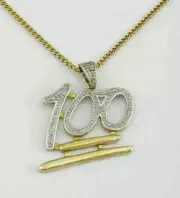 1Ct Lab-Created Diamond 100 Number Only Pendant 14k Two Tone Gold Plated Silver