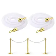 6 Feet White Velvet Stanchion Rope, 2 Pack Crowd Control Barrier Rope, Golden