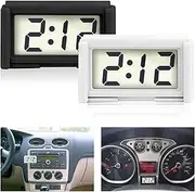 2 Pcs Mini Digital Clock Small Magnetic Clock Car Dashboard Clock Stick on Clock Self Adhesive Bracket Digital Clock Battery Operated Automotive Stick On Watch for Air Vent (Black and White)
