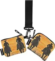[Caihoyu] Two Western Cowboys Dual Wristlet Wallets for Women Slim Portable Zipper Wristlet Wallet with Keychain for Ladies Girls 2 Pcs, Multicolor, 4.13"(L) x 3.5"(W), Travel Accessory