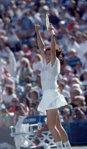 Gabriela Sabatini of Argentina celebrates after defeating Steffi G- Old Photo