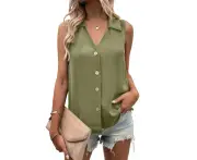 Womens Sleeveless Collar Tank Shirt - Green