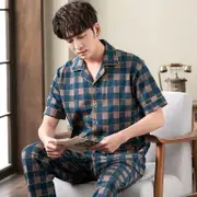 格子短袖睡衣男士韓版薄款簡約風潮帥氣休閒睡衣