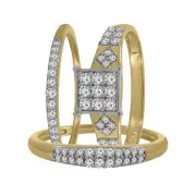 0.50 Ct Real Round Diamond Square Frame Engagement Trio Ring Set 10K Yellow Gold