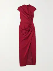 [RASARIO] RASARIO - Button-embellished Draped Satin Midi Dress - Burgundy - FR 34 FR 34 Burgundy