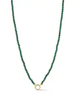 Moon & Meadow 14 Yellow Gold Malachite Beaded Clip Bale Pendant Necklace, 17