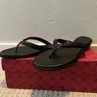 Tory Burch (88335) Everly Black Nappa Leather Chain Thong Flip Flop Sandal Shoes