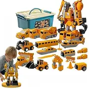 ZELVIAN 35 Pcs Magnetic Transform Engineering Car Assembled Toys with Storage Box, Age 4-8 Outdoor Activities Toys, Magnetic Blocks for Toddlers,Outdoor Activities for Kids (Yellow)