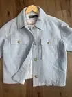 New Zara Blazer Womens L Sky Blue Jacket Lined Gold Buttons Pockets # Lx