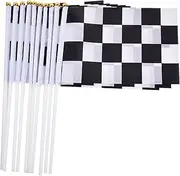 Race Hand Flags - Small Checkered Hand Flag | Black White Handheld Flags | 10 Pieces Racing Flags Hand Held Flags | 5x8 Inch Banner Flag With Spear Top For Race Car Party & Sport Events