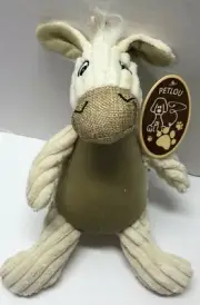 Petlou Pet Lou Natural DONKEY 10" Squeeky Crinkly Rope Tail Plush Dog Pup Toy