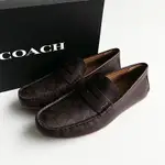 美國百分百【全新真品】COACH 鞋子 休閒皮鞋 G2983 樂福鞋 皮革 男鞋 LOGO 滿版 印花 咖啡色 CE87