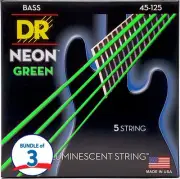 DR Strings NGB5-45 Hi-Def Neon Green K3 Coated Bass Guitar Strings (3 Pack) -