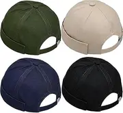 [ROLVNHTV] 4 Pcs Brimless Hat Docker Cap No Brim Hats Sailor Skullcap Dome Skull Caps Rolled Cuff Beanie Hip Hop Hats with Buckle for Men Women Teen, Khaki,army Green,navy Blue, Black, One Size