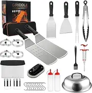 LOVJOYSE 31PCS Griddle Accessories Kit, Flat Top Grill Accessories Set for Blackstone and Camp Chef, Grill Spatula Set with Enlarged Spatulas, Basting Cover, Scraper for Outdoor BBQ