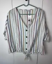 New Directions Multicolored Hot Tropics Striped Tie Front Crop Top Beachy Sz XL