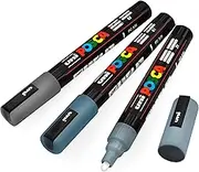 POSCA Uni-Ball PC-5M Paint Marker Art Pens - 1.8-2.5mm – Grey, Deep Grey, Slate Grey - Pack of 3