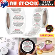 500pcs/roll Candle Safety Warning Label Candle Jar Stickers Round Wax Melting OZ