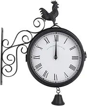 Outdoor Wall Clock Weatherproof, Iron Garden Wall Clocks Outdoor Double-Sided Garden Ornaments Outdoor, Roman Numeral Precise Timing Bells Simple Fashion Creative