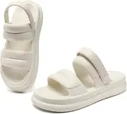 [Kiemorgy] Waterproof Womens Sandals Comfortable, Strappy Walking Sandals Women Men Comfort, Thick Sole Lightweight Slides for Women Men, Outdoor House Slides Summer Pool Beach