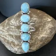 WoMens Blue Larimar Navajo Sterling Silver Ring Size 8.5 15933
