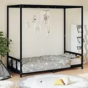 Kids Bed Frame Black 90x190 cm Solid Wood Pine,Cots & Toddler Beds 26.14KG-834518