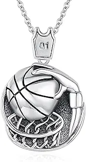 [StoryMidir] Basketball Necklace For Men Women Sport Necklace Sterling Silver Pendant Jewelry Sport Basketball Gifts for Men Boys, Sterling Silver, No Gemstone