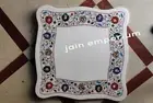 15" white square marble coffee center table top inlay lapis decor room home side