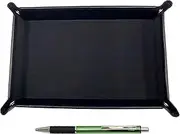 TRASB-WZ2067BP-G Japanese Grain Cowhide Leather Pen Tray Black Metal & Pitch Grip Ballpoint Pen Set Green