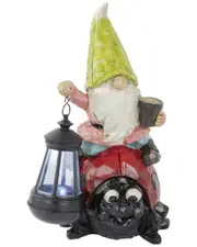 Northlight 12.25in Solar LED Lighted Gnome & Ladybug Outdoor Garden Statue