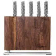 6pc Global Uku Stainless Steel Paring/Bread Knife w/ Storage Block Set Walnut