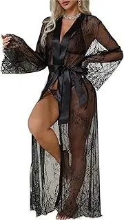 [TINAYAUE] Women Sexy Lace Lingerie Dress Luxurious Sheer Tulle Nightgown Full Long Bride Robe for Wedding Romantic Night Bikini Cover Up Dress Causal Sleepwear