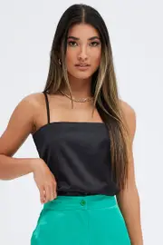 Black Cami Sleeveless Longline Tunic Top - Size 14, Women's Cami