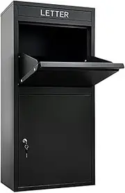 GROZY XL Package Delivery Box, Extra Large Galvanized Steel Parcel Drop Box for Outside, Parcel Mailbox with Secure Storage Compartment, for Outdoor Porch, Curbside, Black