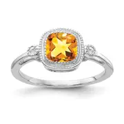 14k White Gold Cushion Citrine and Real Diamond Ring