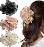 3 PCS Chiffon Claws Large Size Fabric Ribbon Flower Rose Hair Claw Clips Strong Hold Hair Grips Bow Anti-slip Claws Hairs Styling Accessories for girls and Women