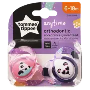 Tommee Tippee Anytime Orthodontic Soothers 6-18m 2 Pack BPA Free Silicone