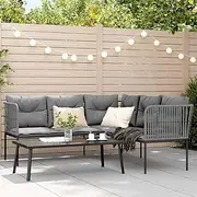 Garden Sofa Set with Cushions Black Steel and Textilene, Furniture Sets, Patio Furniture