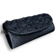 Charming Charlie Women’s Black Floral Satin Chain Strap Clutch Evening Bag NWT