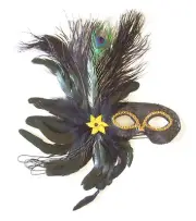 GOTH QUEEN Black Sequin Feather Mask Mardi Gras Party