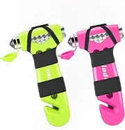 Car Safety Hammer, 2 Pack Automotive Escape Tool with Car Window Breaker and Seatbelt Cutter, Glass Breaker Car Essentials Emergency Escape Tool for Women（Pink+Green）