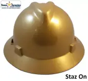 MSA V-Gard Full Brim Hard Hats with Staz-ON Suspensions - Gold